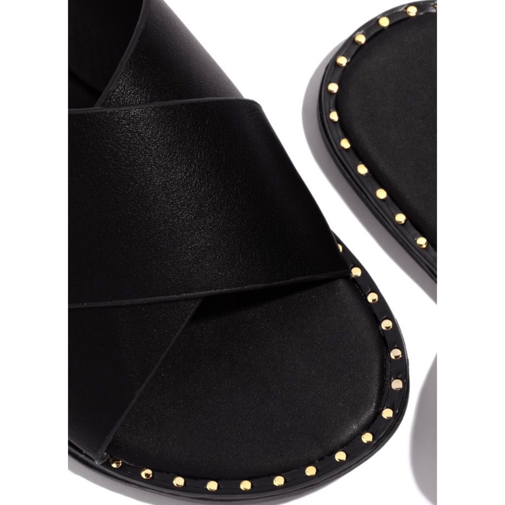 Black X Band Studded Slide Flat Sandals - Picture 6 of 9